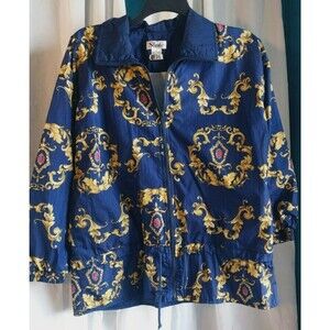 Vintage Slade Jacket Womens Zip+ Drawstring Waist Windbreaker 80- 90's Blue Med